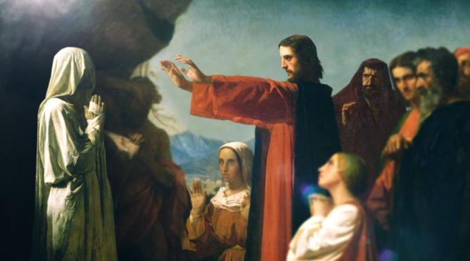 Lazarus raised from the dead by Jesus sm print