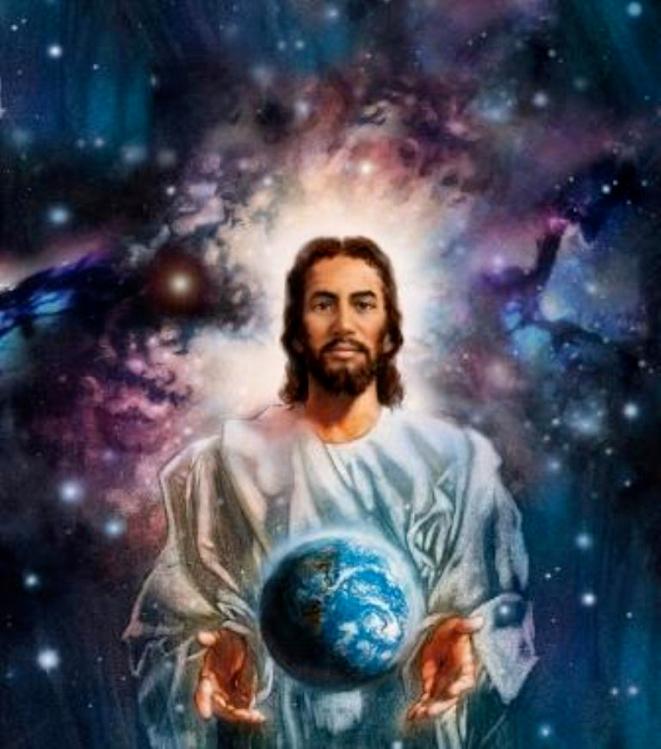 Jesus holdingte earth sm print