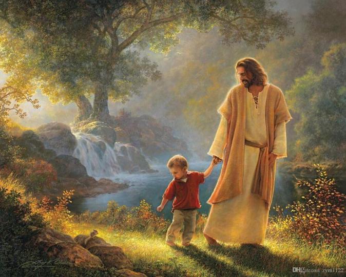 Jesus walking with child sm print 2