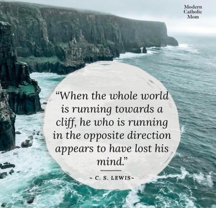 CS Lewis world running off cliff sm print reg